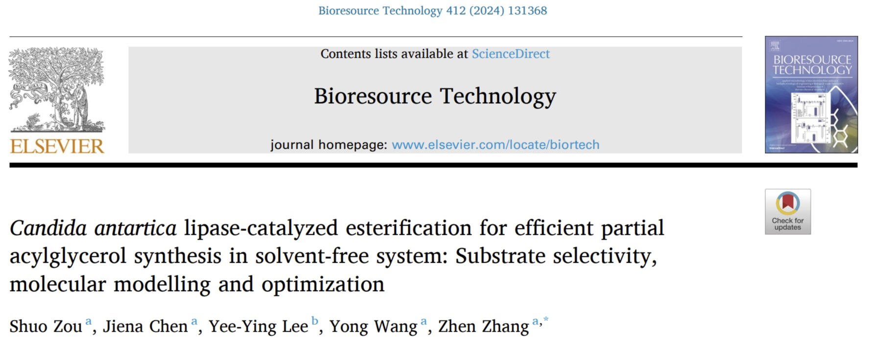 团队博士研究生邹硕在生物工程类核心期刊Bioresource Technology上发表研究成果